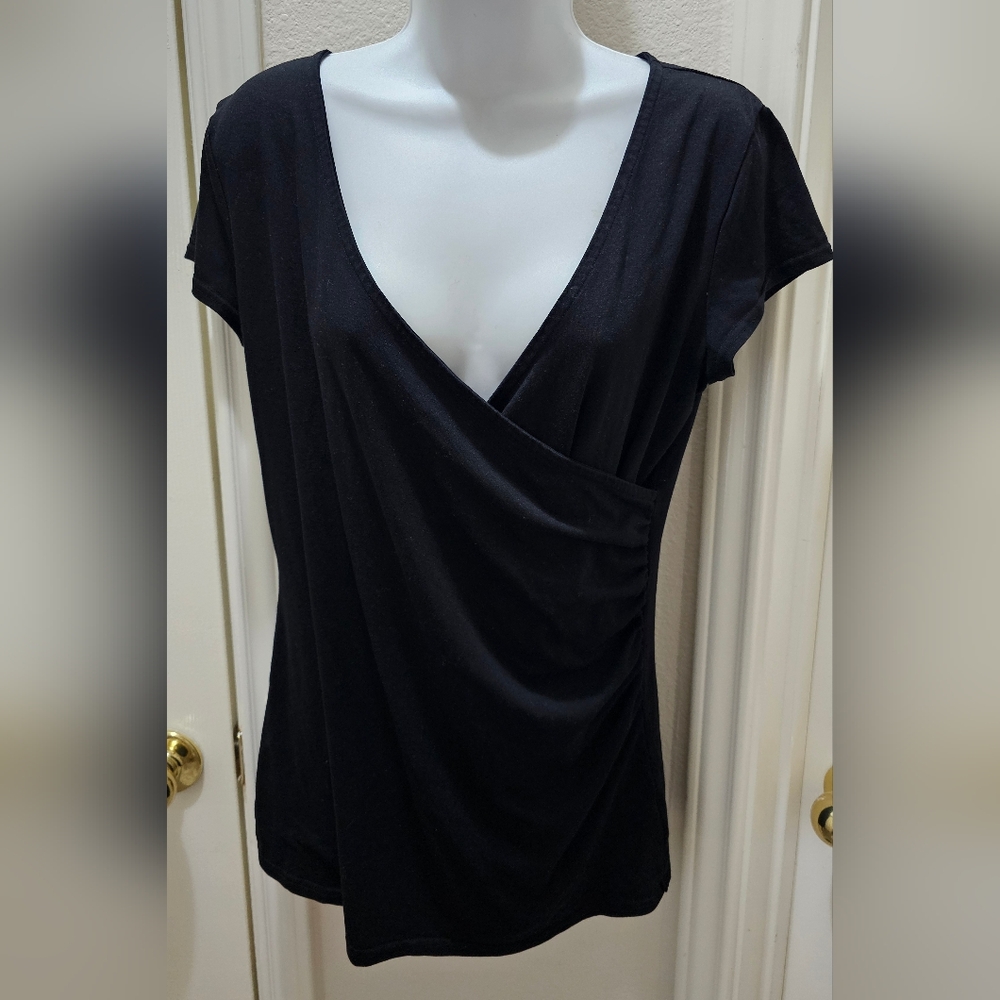 Elegant Black Wrap Top Size Extra Small 17 Inch Pit To Pit EUC - Picture 1 of 4